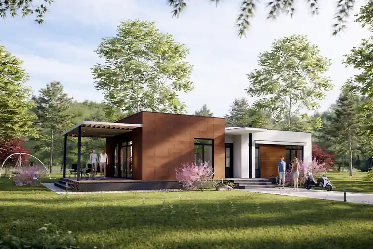 Exterior render used to plan landscape lighting coverage.